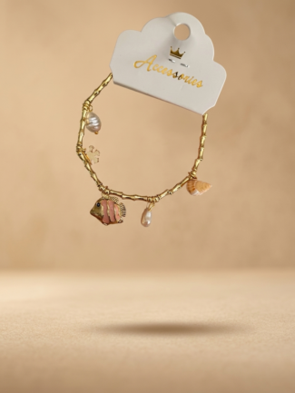 🌊💎 Deniz Esintisi: Altın Renk Sallantılı Charm Bileklik ✨🐚