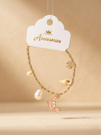 🌊💎 Deniz Esintisi: Altın Renk Sallantılı Charm Bileklik ✨🐚