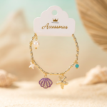 🌊💎 Deniz Esintisi: Altın Renk Sallantılı Charm Bileklik ✨🐚