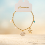🌊💎 Deniz Esintisi: Altın Renk Sallantılı Charm Bileklik ✨🐚