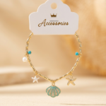 🌊💎 Deniz Esintisi: Altın Renk Sallantılı Charm Bileklik ✨🐚