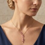 Paslanmaz Çelik Pembe Taşlı Rose Gold Yaprak Motifli Kolye