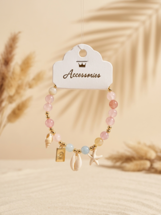 Soft Pastel Tonlar Yaz Esintisi Deniz Kabuğu ve Yıldız Figürlü Boncuklu Charm Bileklik