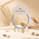 Kadın Bebek Mavisi Fimo Boncuklu Gold Çizme Charm Choker Bileklik