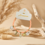 Kadın Somon Rengi Fimo Boncuklu Gold Çizme ve Midye Charm Bileklik