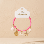 Kadın Neon Pembe Fimo Boncuklu Gold Salyangoz ve Yıldız Charm Bileklik
